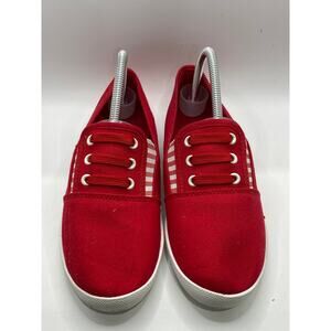 UNBRANDED Women's red Canvas Bungee Lace-Up Round-Toe Casual Flat Sneakers SZ 8